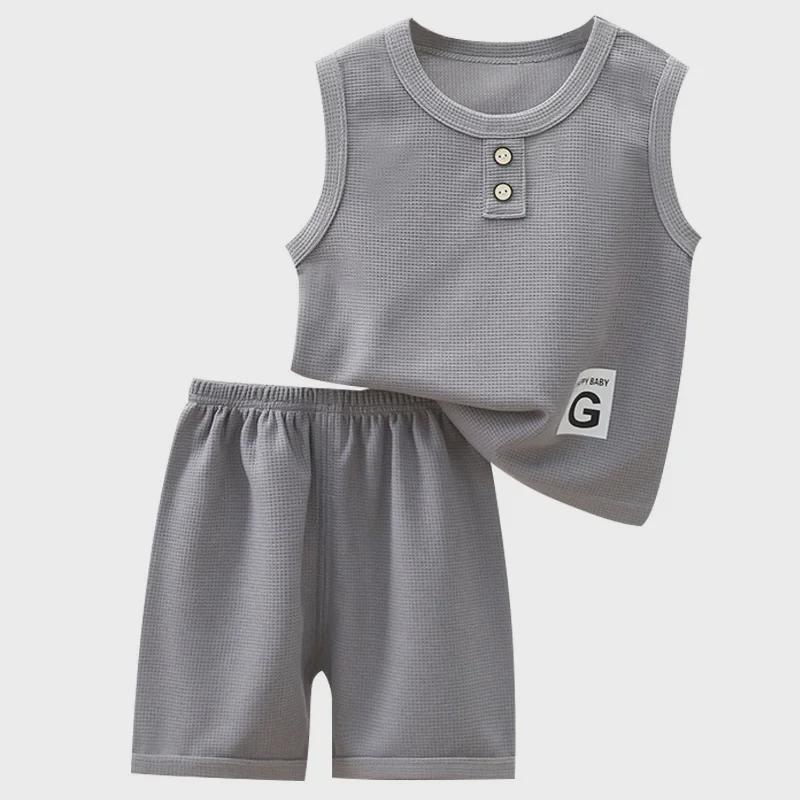 Boys' Waffle Vest and Shorts Set - Lightweight Summer Trend