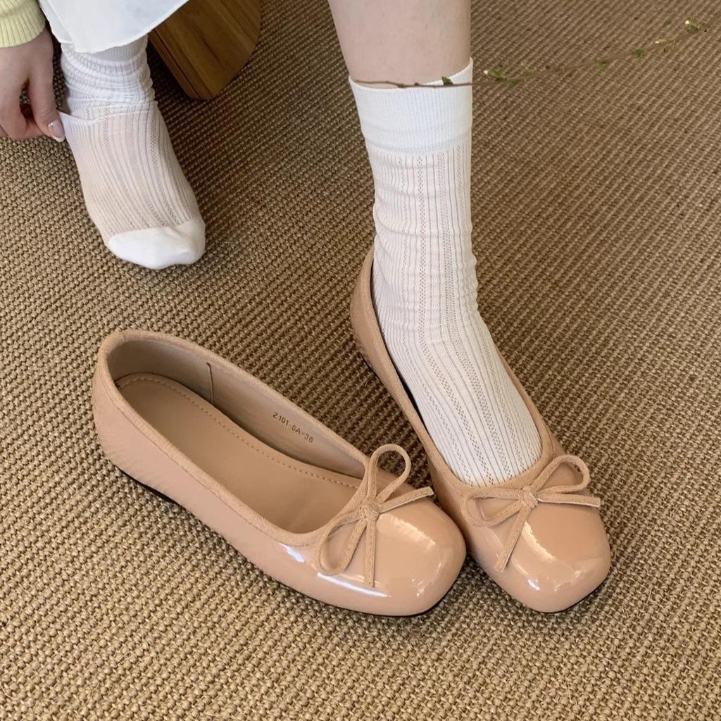 Inner heightening bow red light mouth single shoes women's 2025 spring new French gentle temperament commuter ladyshoes