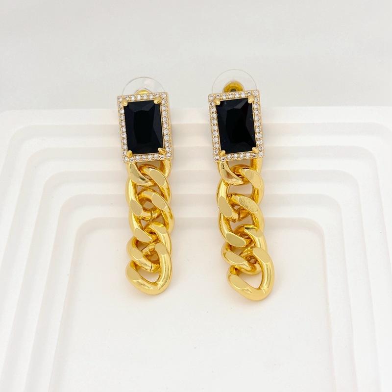 Retro Black Zircon Chain Earrings, Stud Earrings, High-End Light Luxury золотой