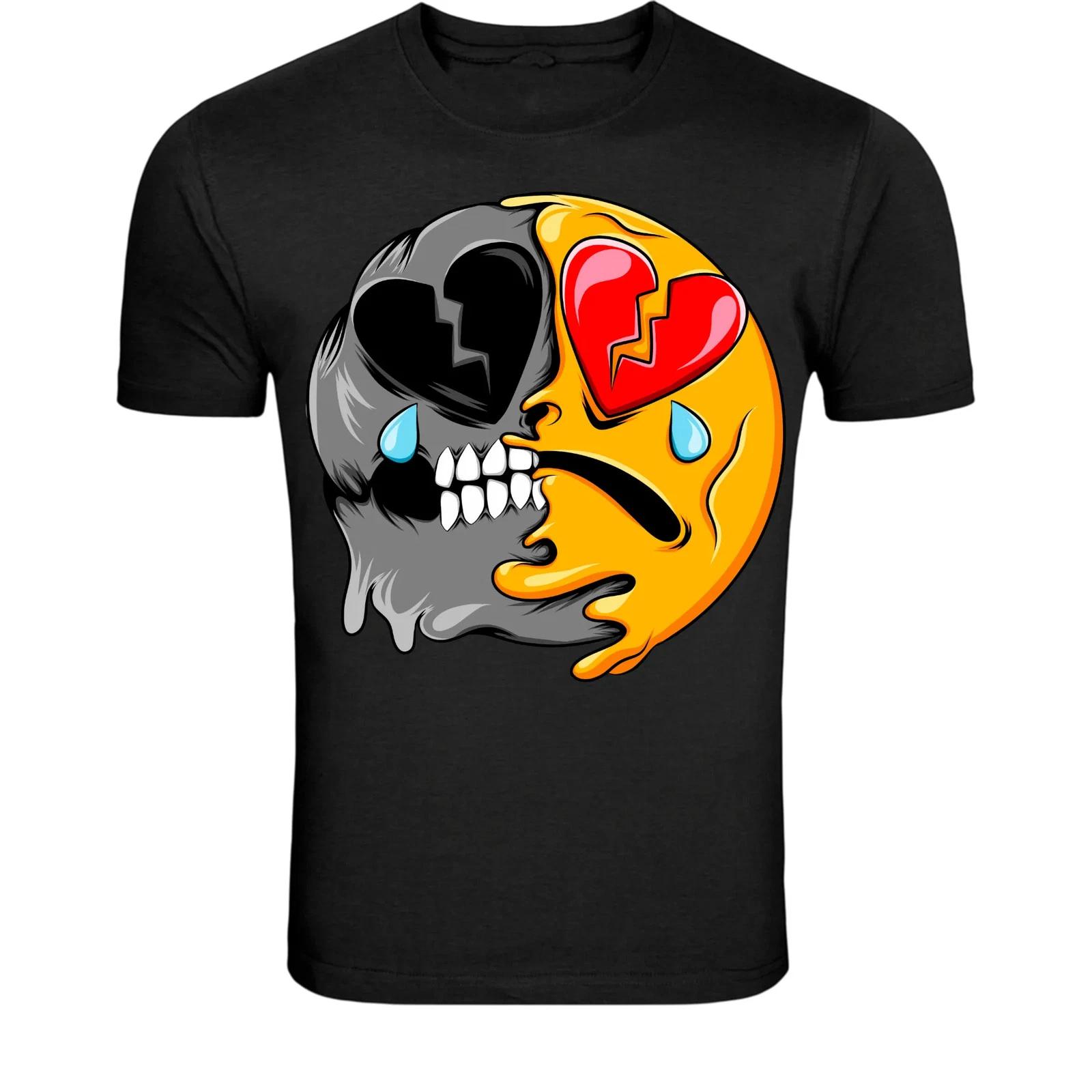 Broken Heart Skull Emoji T-Shirt - Sad Love Dark Humor Graphic Tee S