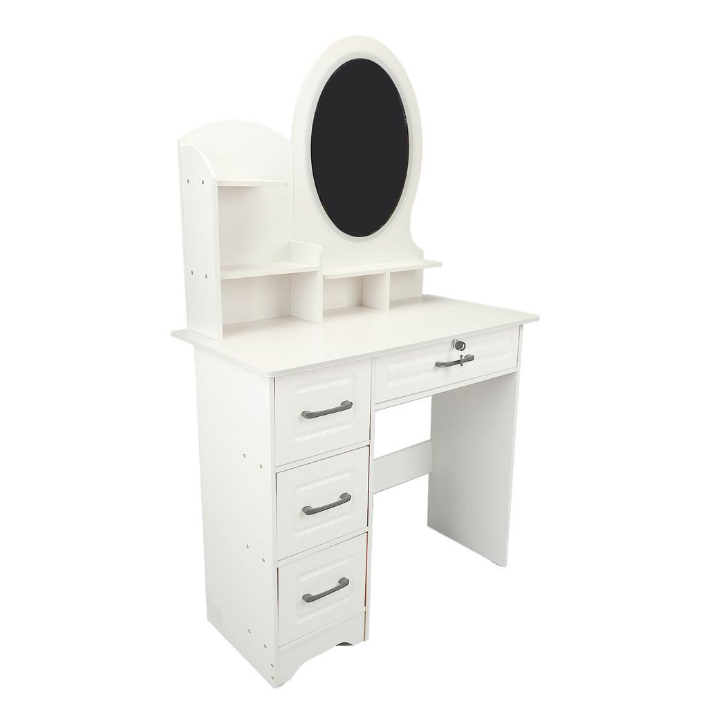 Vanity Desk with Round LED Lighted Mirror Makeup Vanity Dressing Table with 4 Drawers for Bedroom