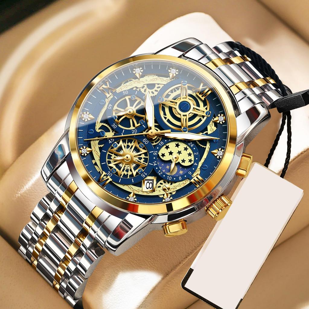 BINBOND Luxury Men's Quartz Watches Stainless Steel Date Chronograph Men Wristwatch Waterproof Luminous Fashion Man Watch