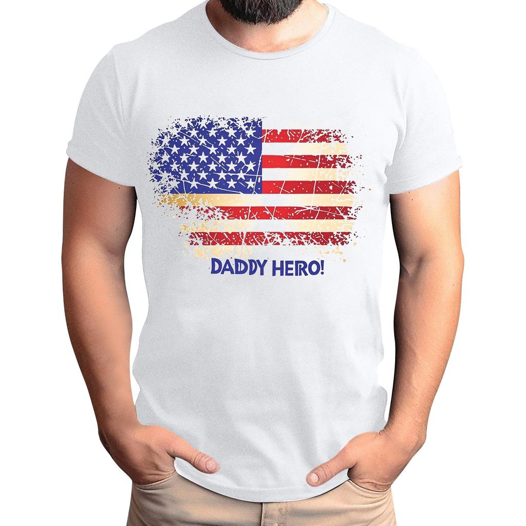 Tricou de Bărbați cu Imprimeu Steag pentru Ziua Tatălui, Top Lejer Casual cu Mânecă Scurtă