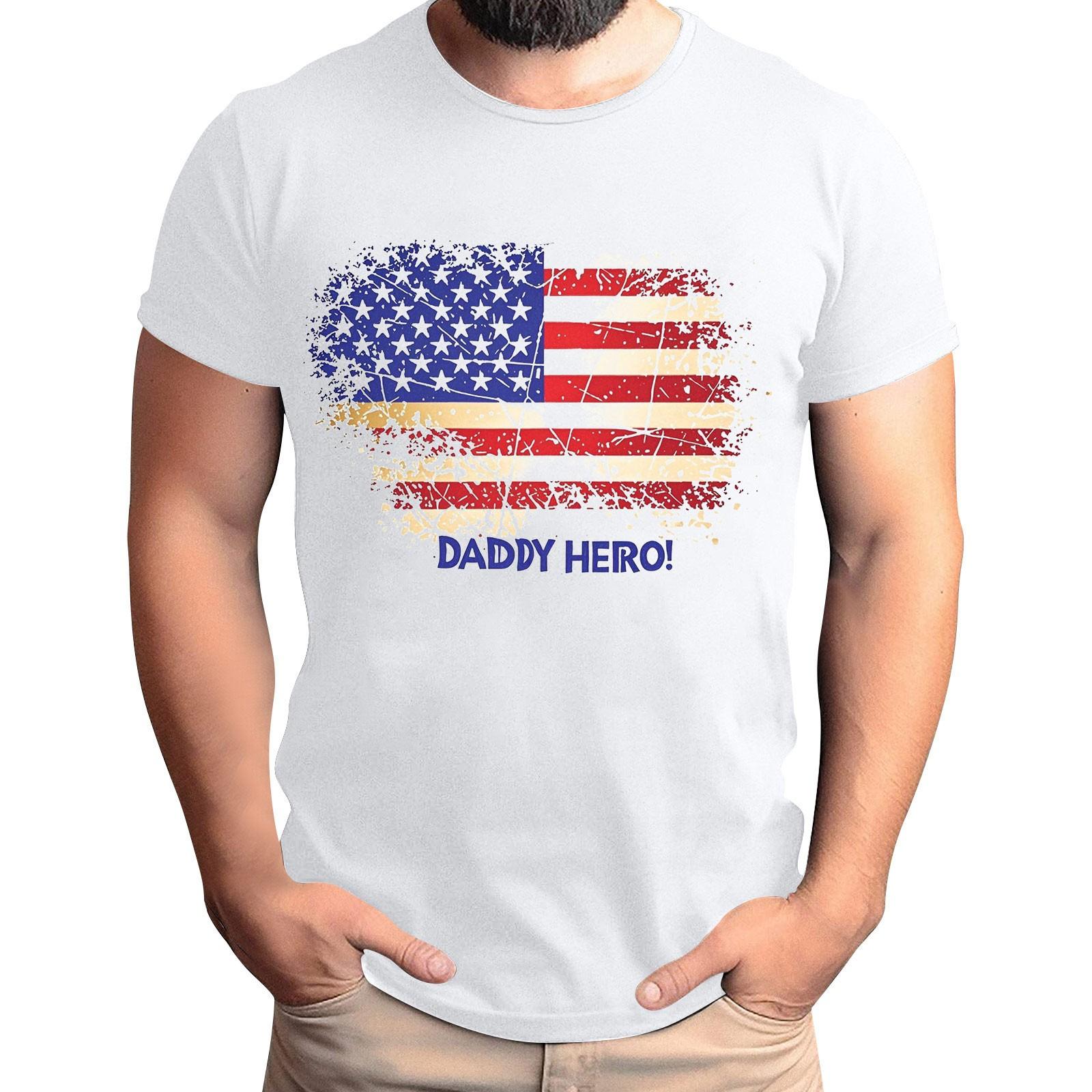 

Men s Father s Day Flag Printed T-Shirt Men s Loose Casual Short Sleeve Top M білий