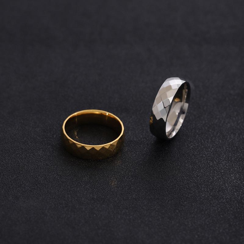 6mm Geometric Multifaceted Rhombus Stainless Steel Non-fading Hip Hop Couple Rings