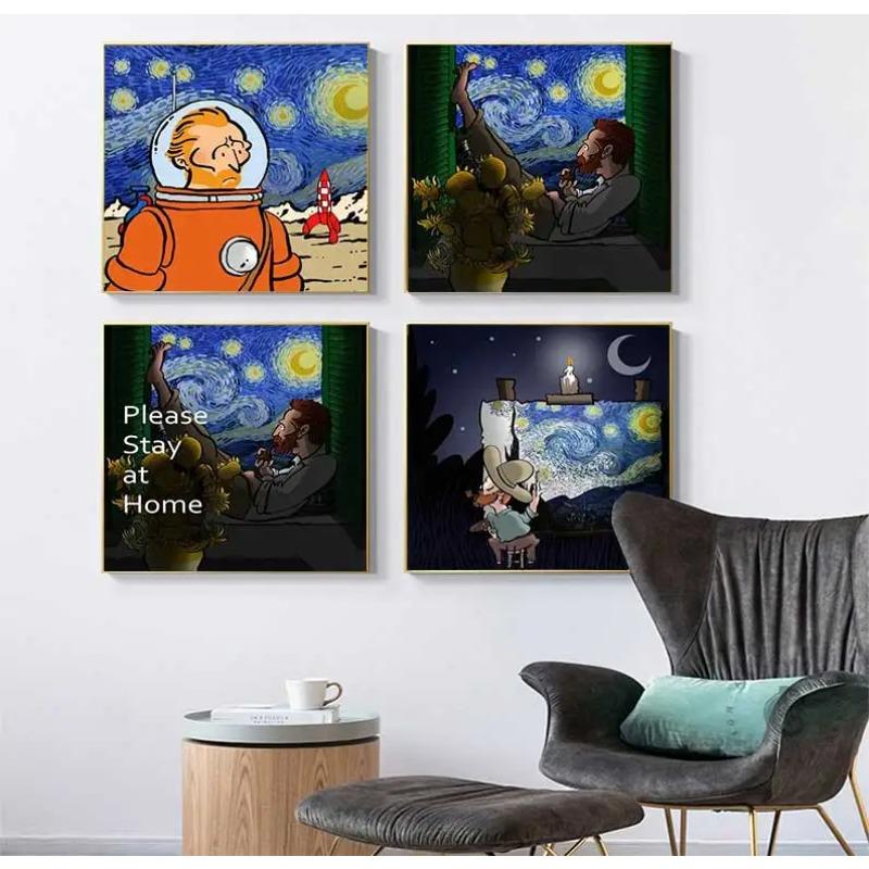 Starry Night by Vincent Van Gogh Famous Artist Art Posters and Prints Abstract Wall Picture Canvas Oil Painting Home Decoration