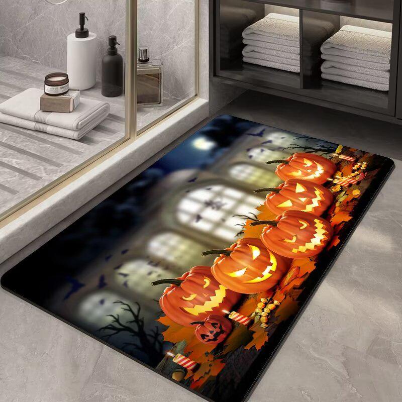 Non-Slip Halloween Floor Mat: Dirt-Resistant, Water-Absorbent Crystal Velvet for Bathroom or Entrance