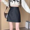 Women's Matte PU Leather Mini Skirt, High Waist A-Line, Slim Fit, Anti-Exposure, Autumn/Winter 2026 Style
