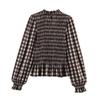 Camicia da donna versatile casual a maniche lunghe con motivo a nido d'ape e quadri, collezione Primavera/Estate 2026