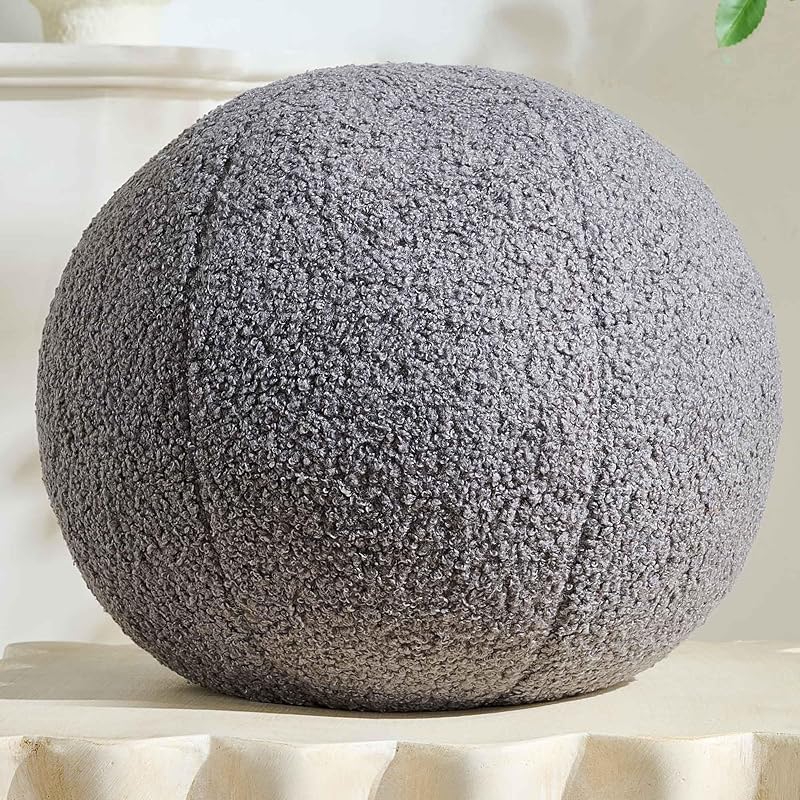 11.8 inch Ball Pillow Nordic Round Throw Pillows Boucle Ball Pillow Sphere Shaped Pillow Round Decorative Pillow for Couch, Sofa, Bedroom (Cream 11.8 inch серый