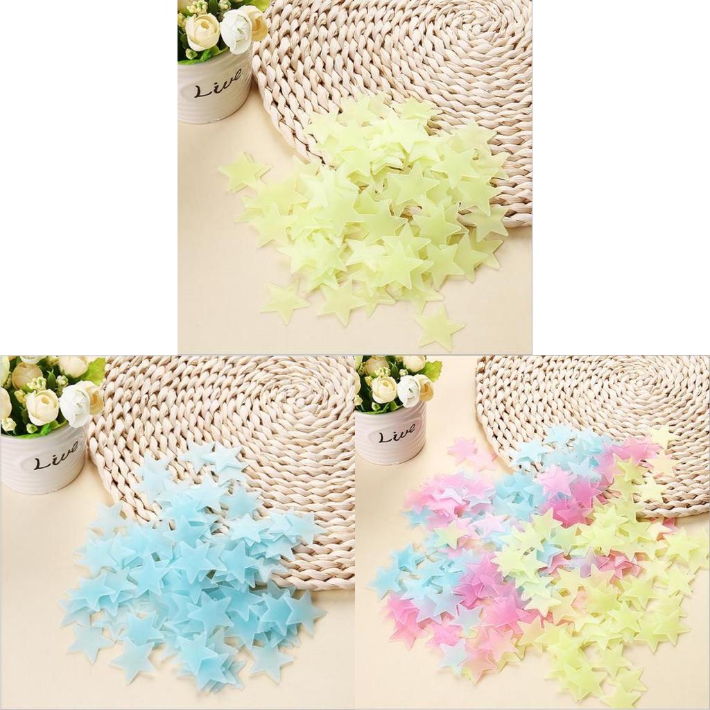 100pcs Bag Of Premium Quality Glow In The Dark Wall Stickers For Kids' Bedrooms In Colorful Star Shapes