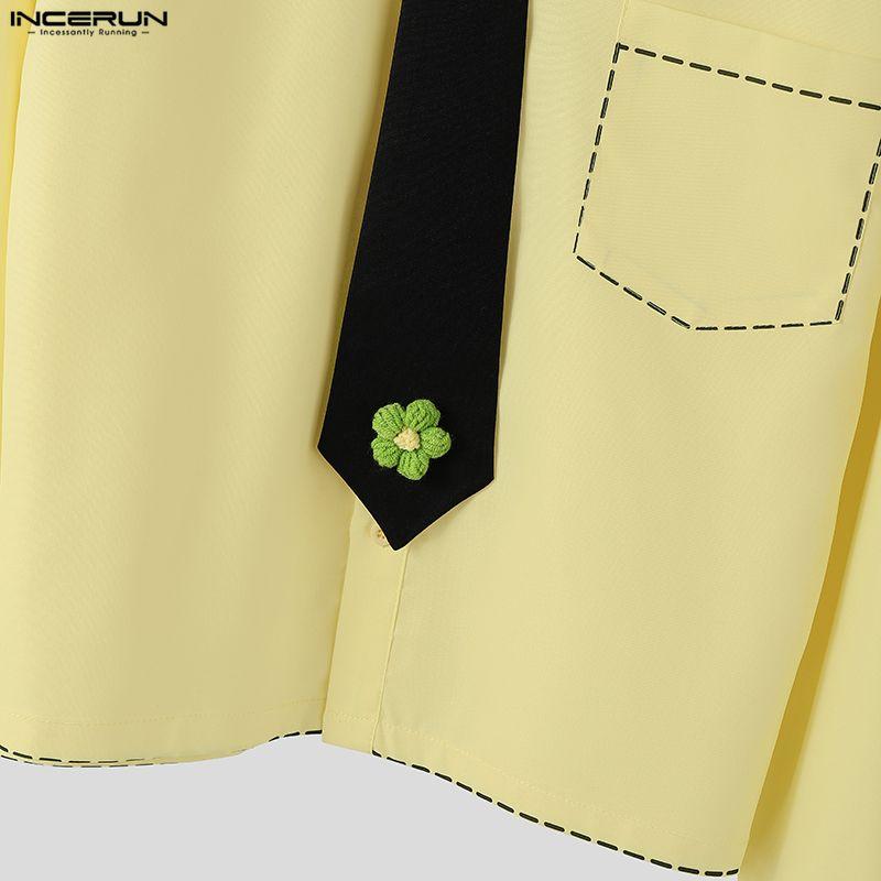 INCERUN S-5XL Herren Schnürung Langarm Niedlich Lässig Locker Übergröße Oberteile Hemden