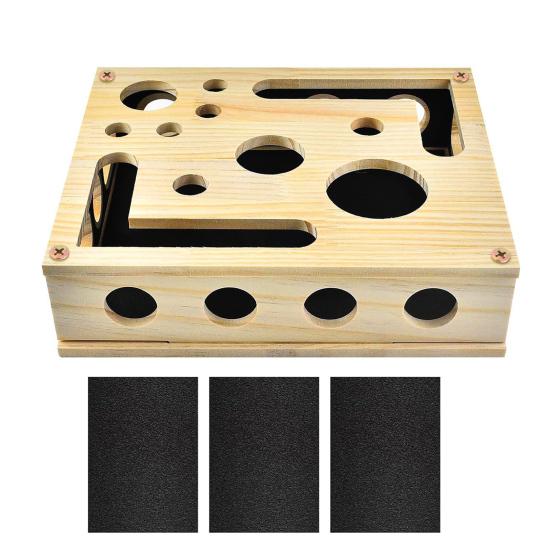 Cat Nail File Box, Wooden Cat Enrichment Box Puzzle Toy, Interactive Cat Scratcher, Nail File Toy Includes Sandpaper for Indoor