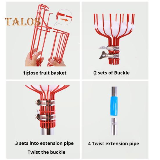 Fruit Picker with Basket Stainless Steel Segmented Long Handle Fruit Harvesting Tool Detachable Multi-purpose Fruit Picker for Avocado Lemon Pear