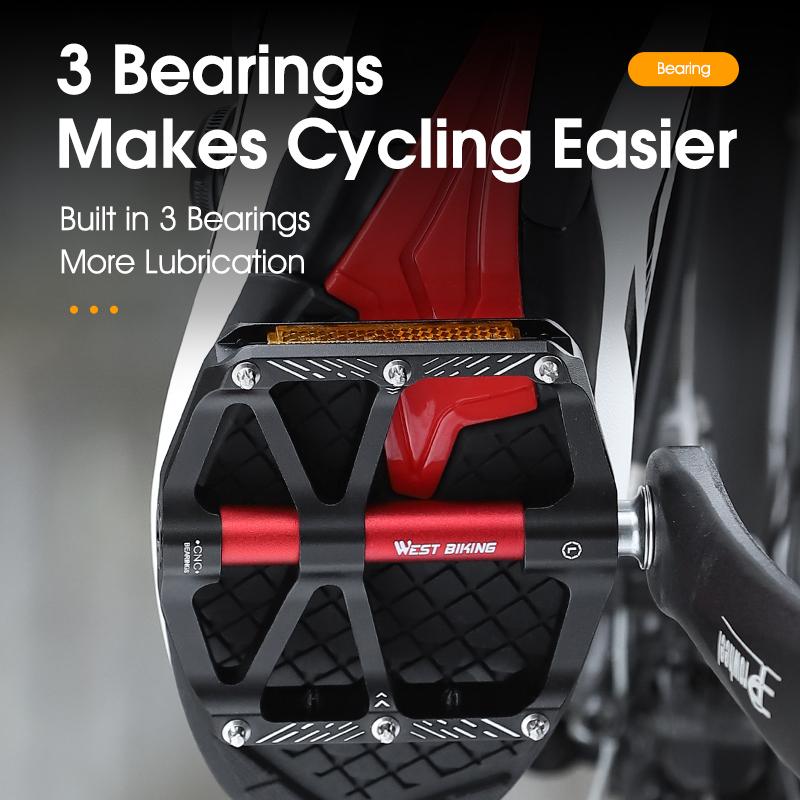 WEST BIKING MTB Bicycle Pedals Ultralight CNC Aluminium Alloy Anti-Slip Road Bike Flat Pedals Cycling 3 Bearing Bike Pedals BMX