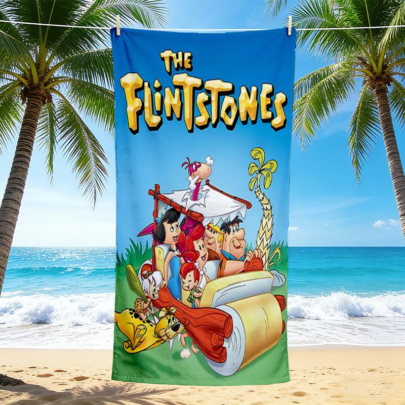 1Pc Flintstones Adventure Cartoon Beach Towel, Quick Dry, Multi-Use for Beach Pool Gym Yoga Home Travel, Christmas, Halloween, Xmas Gift M929174