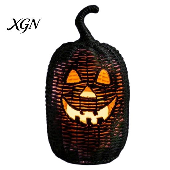 Seasonal Home Display Handwoven Pumpkin Basket with Witch Hat Lid, Rustic Wicker Trick Gothic Table Centerpiece or Treat Bucket for Indoor Outdoor