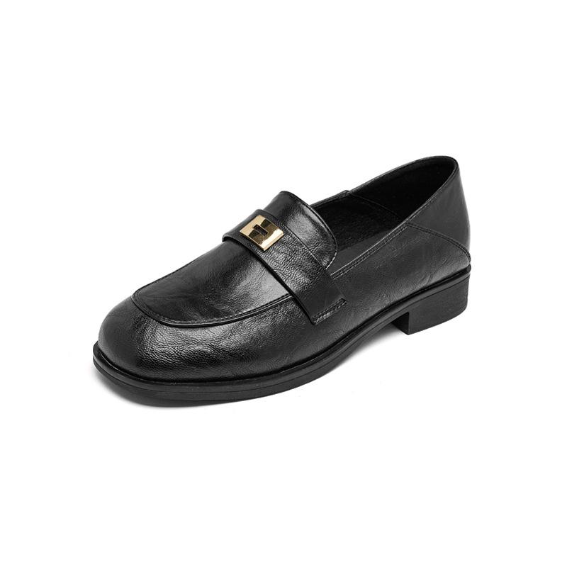 Augustine Platform New Autumn Black British Style Small Leather Shoes Retro Commuter Shoes