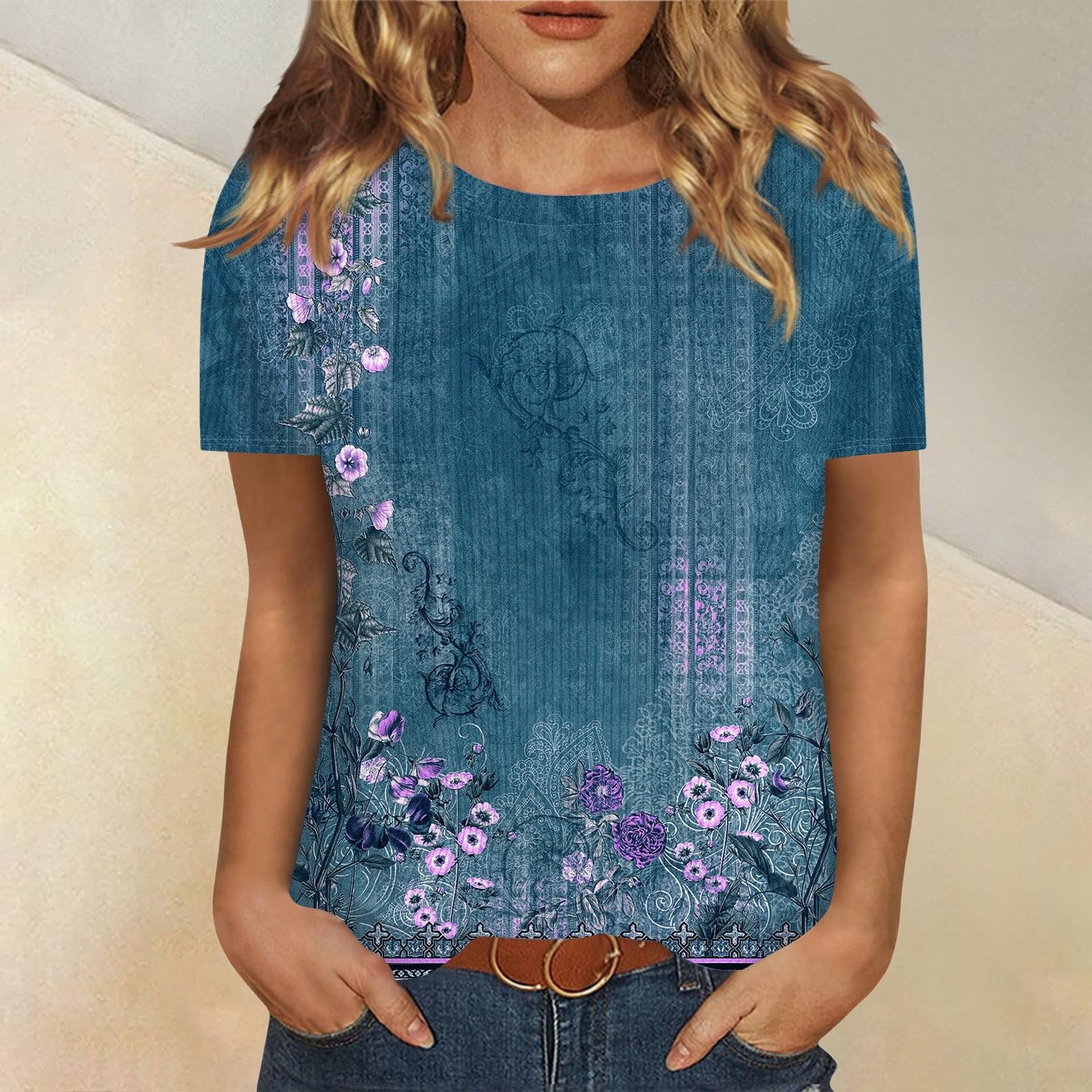 

Футболки для женщин, плиссированные, с V-образным вырезом, нарядные, повседневные блузки с принтом, короткие рукава, летние топы, свободный крой S