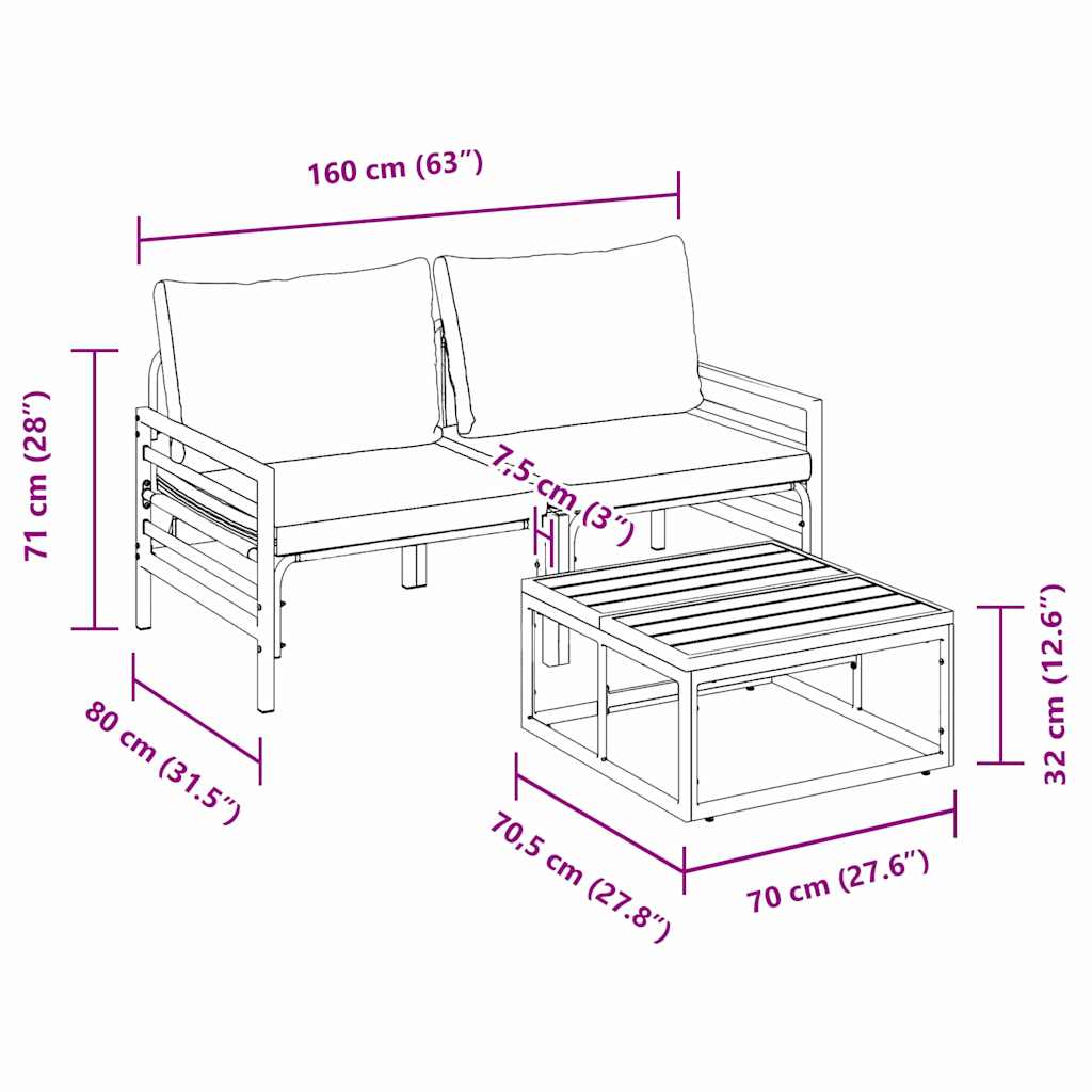 Garden Sofa Set with Cushions 3 Pcs Black Steel