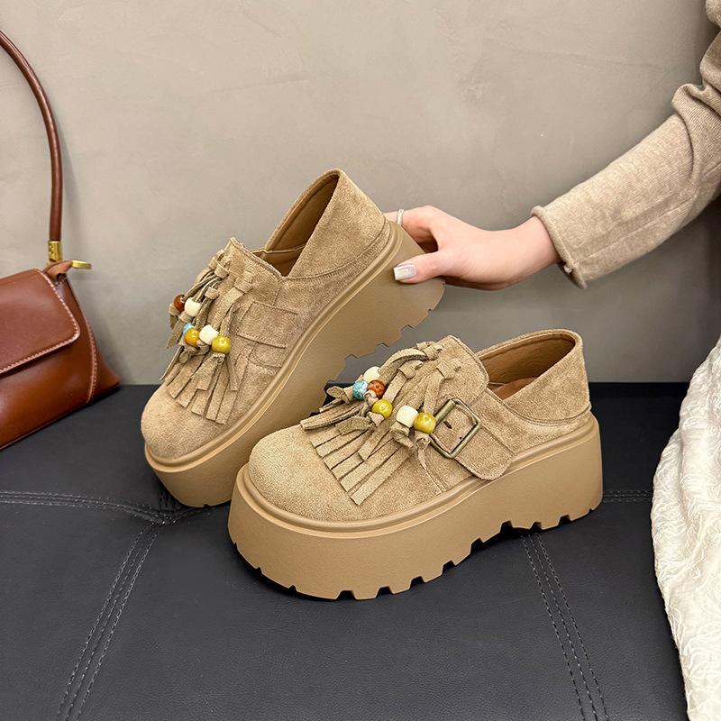 Women's Frosted Leather Thick Sole Height Enhancement Two Wear Anti-slip Cushioning Arch Support Not Tired Feet Casual Sneakers