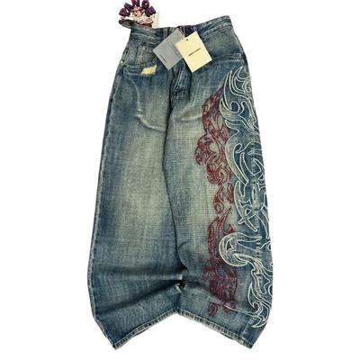 BeatStreet Y2K American New Pattern Embroidery Baggy Jeans High Street Vintage Hip Hop Fashion Casual Joker Couple Wide-leg Pants