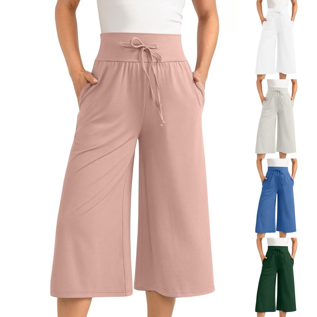 Women's Color Loose And Comfortable Elastic Waist Tie Pants