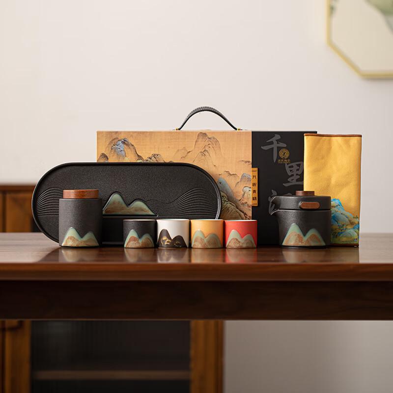 Su s Ceramic A Thousand Li of Rivers and Mountains Tea Set