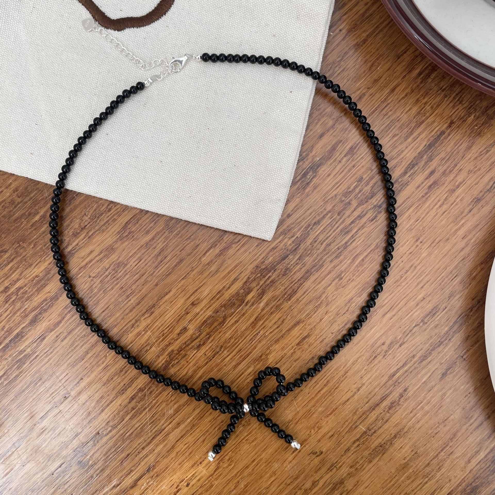 Korean version of niche design sense S925 sterling silver bow necklace Korean Dongmen hot-selling collarbone chain 925 sterling silver