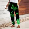 Women Butterfly Printing Pants Lace Up Elastic Waist Loose  Trousers Casual Long Pants Trousers with Pockets