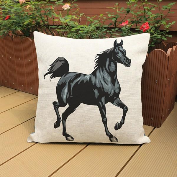 Horse Cushion Cover Cotton Linen Beige Sofa Decorative Pillows Covers Animals Black Horse Pillow case for waist back Car Seat