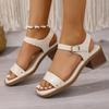 Fashion Fashion Square Toe Women' Sandals Summer 2025 Ankle Buckle Thick High Heels Sandalias Mujer Pu Leather One Strap Sandals Woman