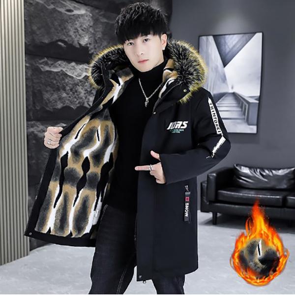 Parkas de Meio Comprimento para Homem Outono Inverno Casacos Masculinos Jaquetas Térmicas com Capuz Homem Clássico Gola de Pelo Forro de Lã Jaqueta Acolchoada Roupa