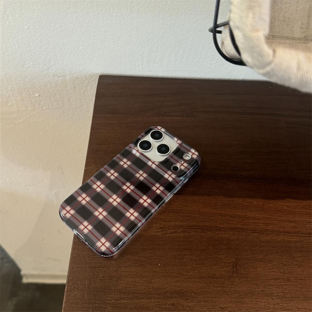 Korean INS Stylish Plaid Phone Case for iPhone 15 14 Pro Max 13 17 16 Pro Fundas Silicone Shock Anti-fall Cute Protective Cover