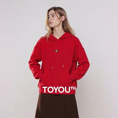 Chuyu Women's Cat Embroidered Fleece Hooded Sweatshirt
