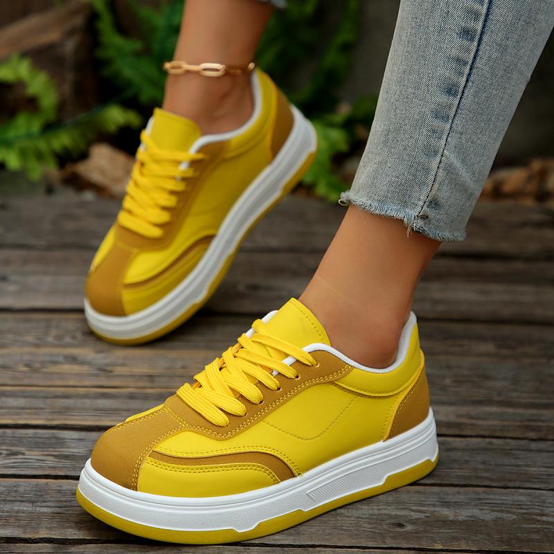 Fashion Fashion Mix Color Lace Up Flat Skate Shoes Women 2025 Autumn Round Toe Soft Thick Bottom Sneakers Comfort Non Slip Sports Shoes