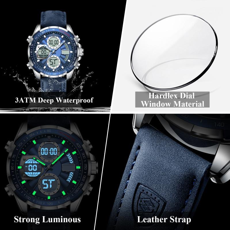 POEDAGAR Men Wristwatch Week Date Digital LED Quartz Fashion Clock Alarm Dual Time Display Electronic Luminous Watches
