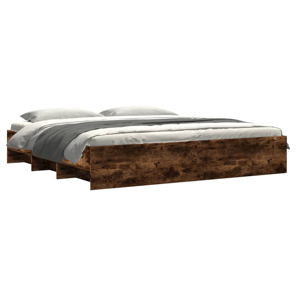 Bed Frame without Mattress Smoked Oak Finish 180 x 200 cm Engineered Wood