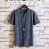 Camicie Estive da Uomo Bottoni Larghe Casual Maschili Scollo a V Manica Corta Harajuku Cotone Lino Maglietta Top