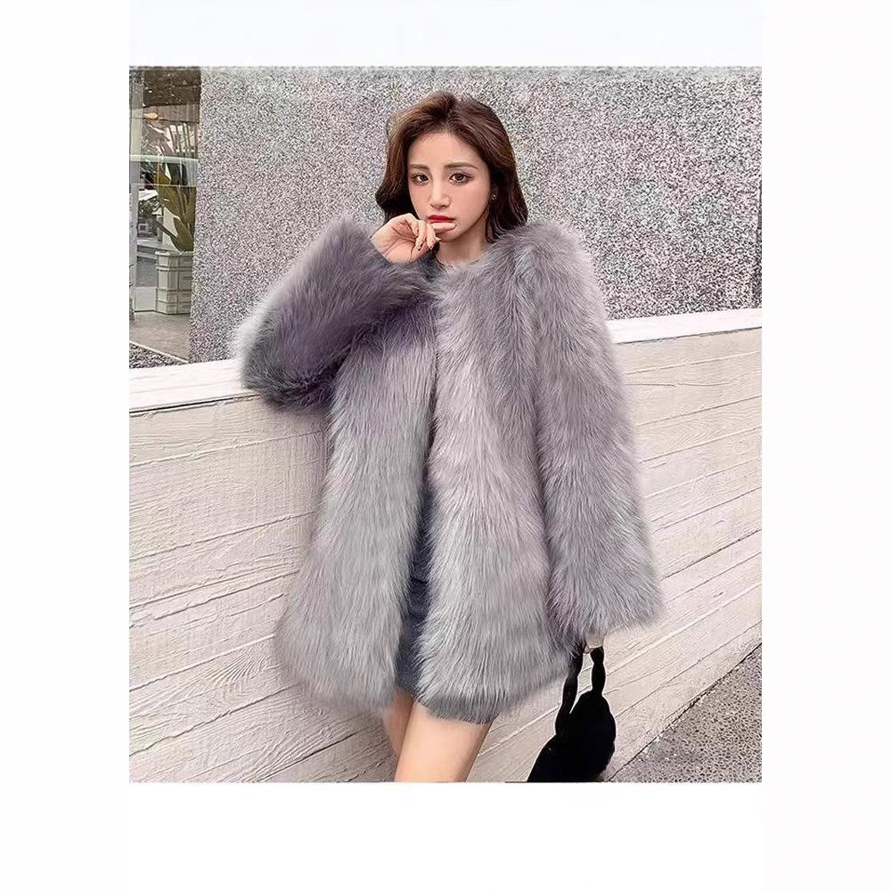 Podzimní a zimní nový temperamentní dámský kabát z umělé liščí kožešiny, dámský luxusní módní plyšový top
