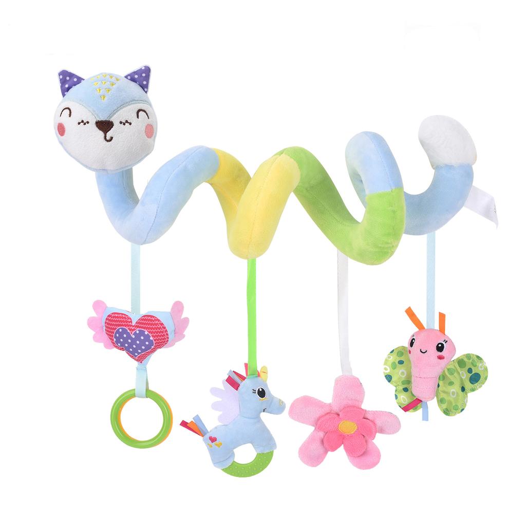 Car Seat Toys Infant Baby Pink Fox Spiral Activity Plush Hanging Rattle Toys  Stroller Sensory Toy for Newborn Gift