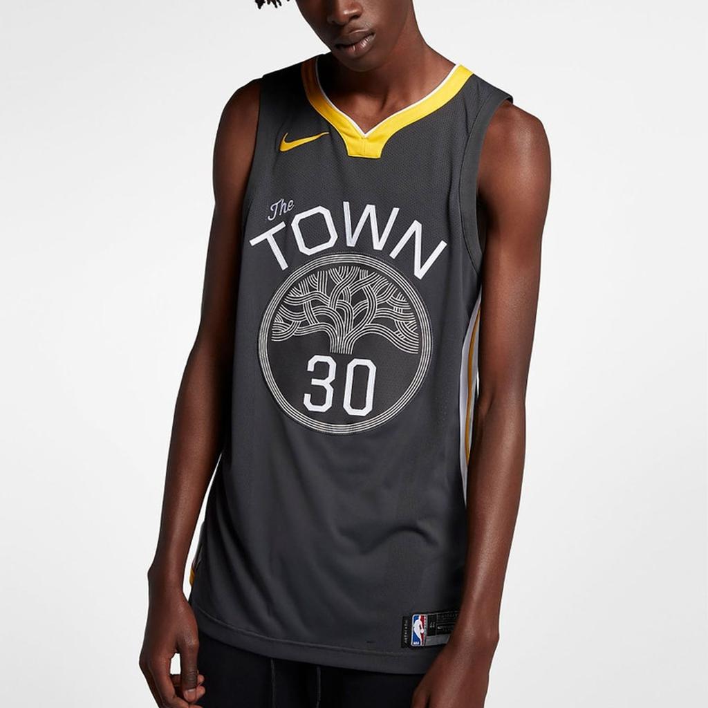 Nike Golden State Warriors Statement Edition Stephen Curry 30 AU Jersey GSW 'Zwart Geel' Heren 863152-060