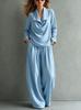 European & American Women's Autumn/Winter Lapel Hoodie Set with Pocket Long Pants