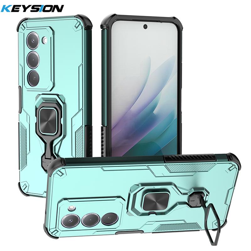 

KEYSION Shockproof Armor Case for Redmi 15 169.5mm 171mm Silicone+PC Upright Metal Live Ring Stand Phone Cover for Redmi 15 5G for Redmi 15 171mm зелёный