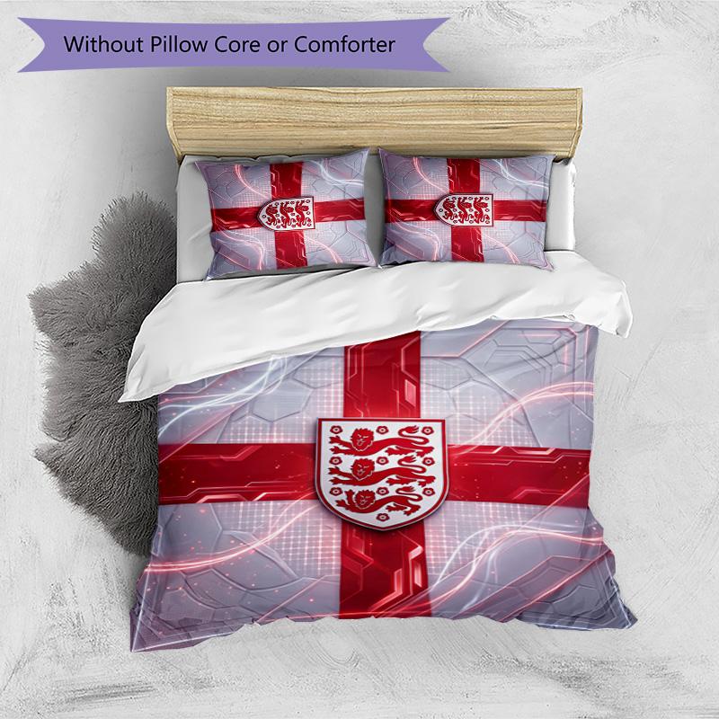 Set Biancheria da Letto Stampata Calcio Inghilterra 3 Pezzi Copriletto Traspirante Accogliente come Regalo per la Casa Nuova o per le Feste