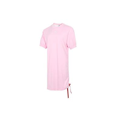 Logo Embroidered Drawstring Outdoor Casual Sports Breathable Round Neck Short Sleeve Dress Women Dress Pink 532632-85
