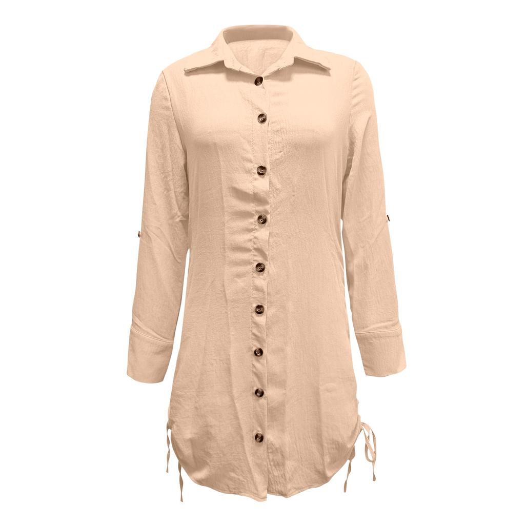 Women's Fashion Long Sleeve Color Side Drawstring Dress