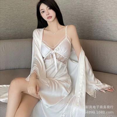 Pajamas Women's Summer Thin Sexy Ice Silk 1011 New Large Size Pure Lust Suspender Chest Pad Lace Pajamas