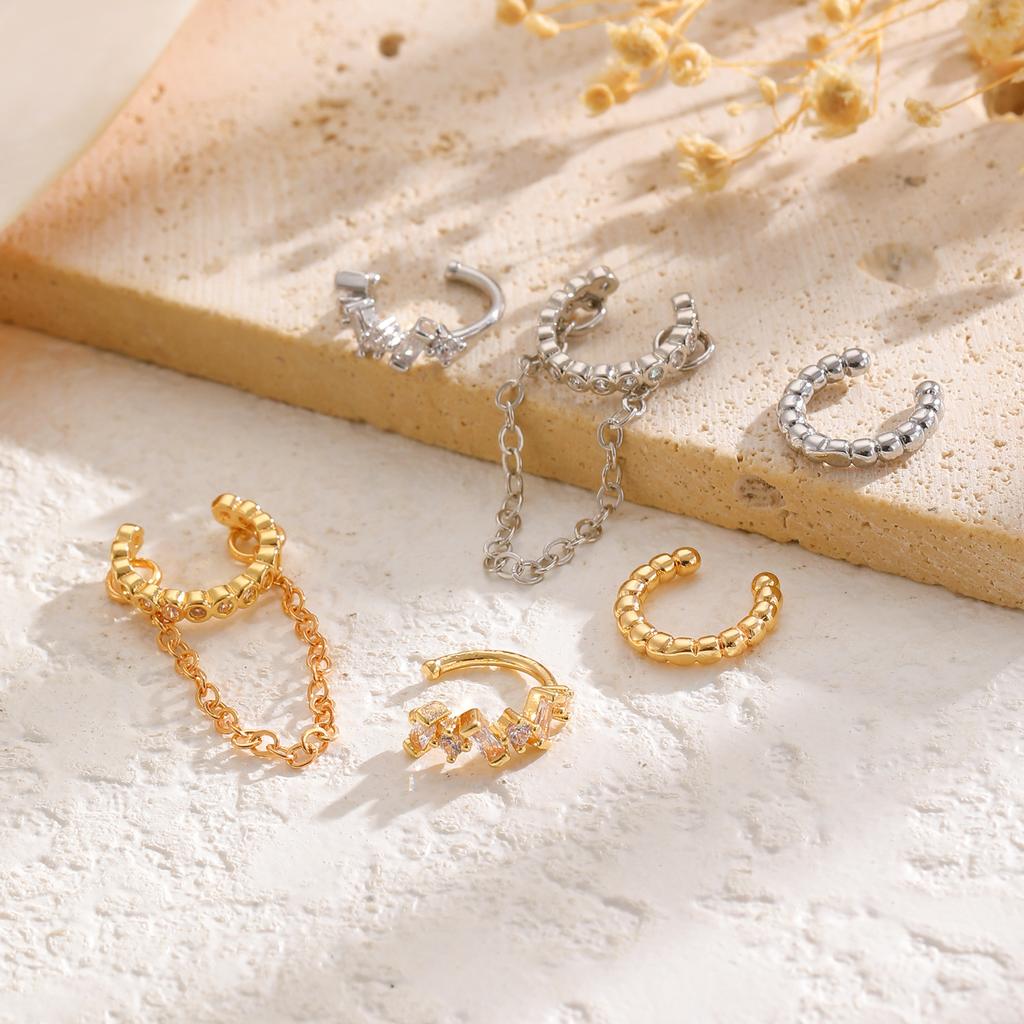 Punk 3pcs Sweet Chain Ear Clip Set for Women Men Individual Zircon Tassel Earrings Party Vacation Daily Jewelry Accessories Gift