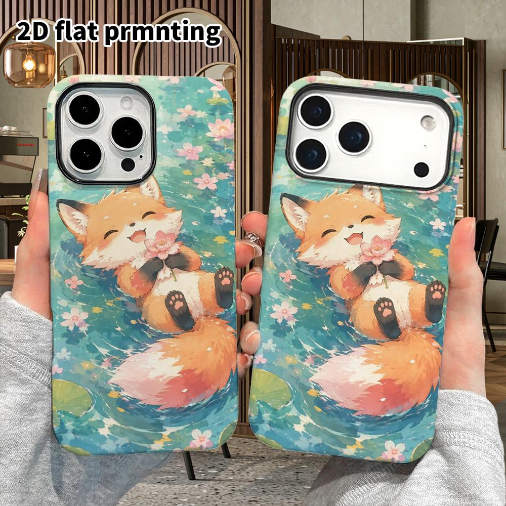 Phone Case: 2D Flat Design Suitable for iPhone 18, 17, 16, 15, 14, 13 Pro Film Protective Case, Couple Style, Floating Little Fox, Christmas and Hallo